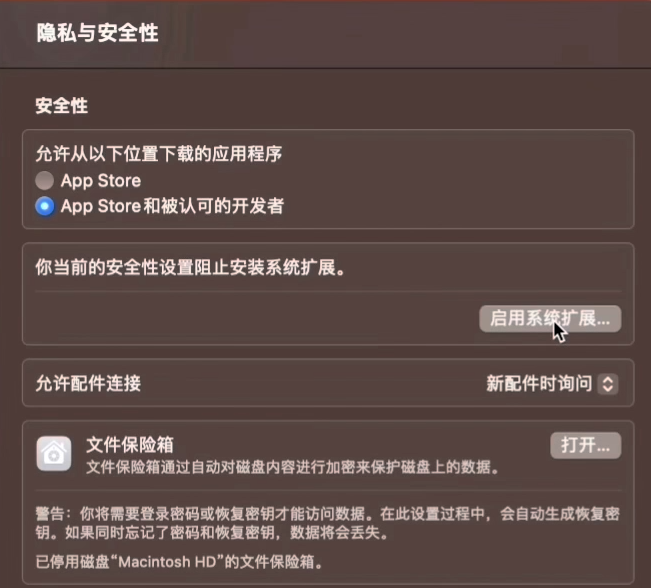 启用系统扩展