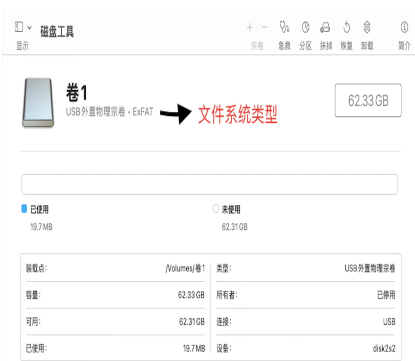在Mac的磁盘工具里面查看文件系统的格式